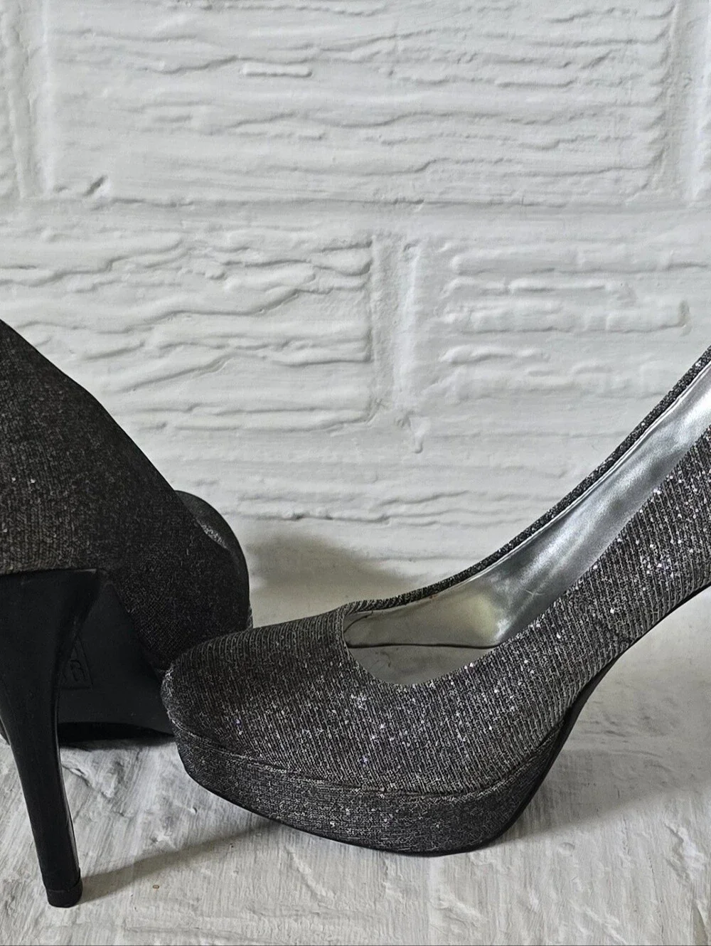 Glitter Platform Stiletto Pumps in Silver
